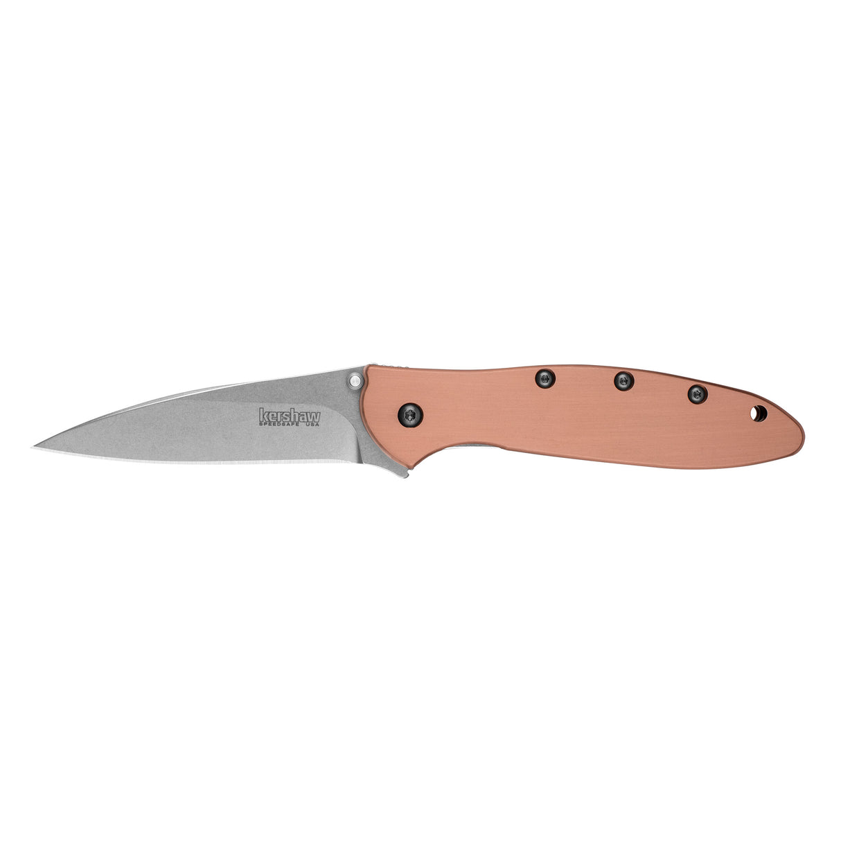 Kershaw Leek, 3" Folding Knife/Assisted, Wharncliffe Point, Plain Edge, 1660CU CPM154 Stonewashed, Copper Handle Scales