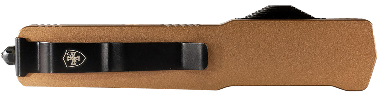 Templar Knife MAAB321 Premium Lightweight Slim 8.09" OTF Drop Point Plain Black Oxide Stonewashed Powdered D2 Steel Blade/4.93" Bronze Anodized Aluminum Handle