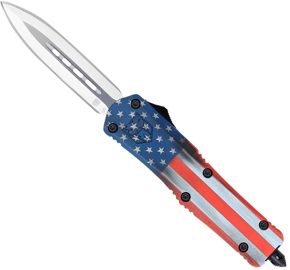 CobraTec Knives MCUSAFS3DAGNS FS-3 American Flag Medium 3" OTF Dagger Plain D2 Steel Blade 4.50" Aluminum Cerakoted Handle Includes Glass Breaker/Pocket Clip