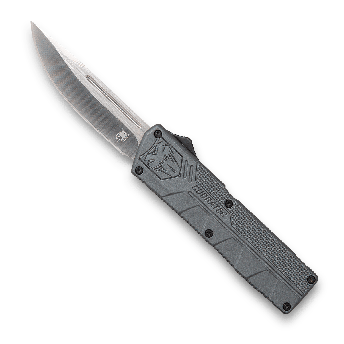 CobraTec Knives GYCTLWDNS Lightweight3.25" OTF Drop Point Plain D2 Steel Blade/Gray Aluminum Handle Includes Pocket Clip