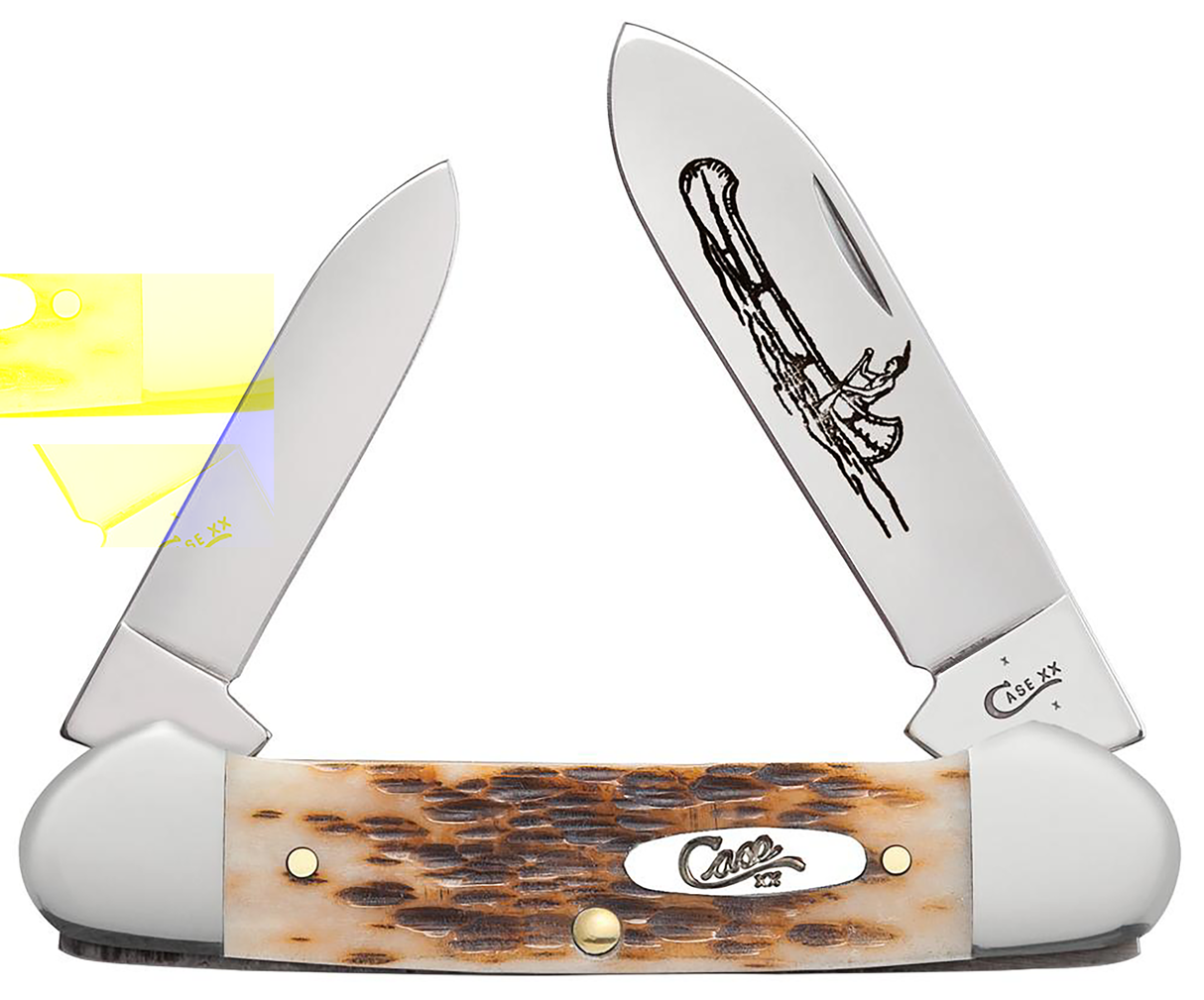 Case 00263 Canoe2.60"/1.97" Folding Spear/Pen Plain Mirror Polished Chrome Vanadium Steel Blade/Peach Seed Jigged Amber Bone Handle