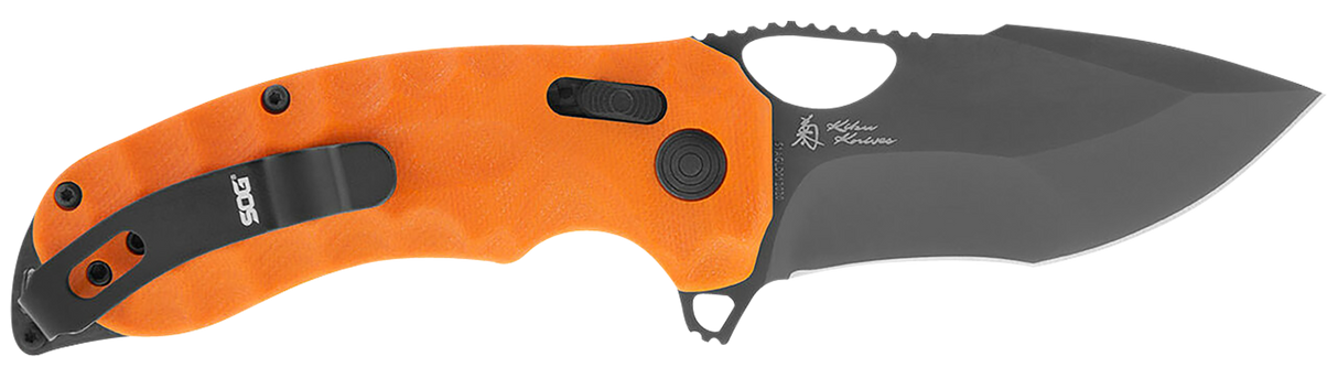 S.O.G SOG12270357 Kiku XR LTE 3.02" Folding Tanto Plain Cryo CTS XHP Blade Deep Textured Blaze Orange G10 Handle Includes Belt Clip