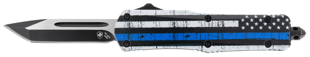 Templar Knife SBTB231 Back The Blue Gen II Small 2.69" OTF Tanto Plain Black Oxide Stonewashed 440C SS Blade/4.31" Black & White w/Blue Line Aluminum Handle Features Glass Breaker Includes Pocket Clip/Sheath