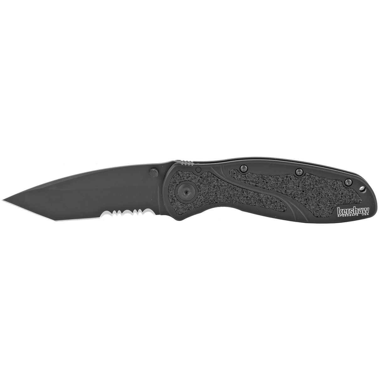 Kershaw 1670TBLKST Blur3.40" Folding Tanto Part Serrated Black DLC 14C28N Steel Blade Black Anodized Aluminum Handle Includes Pocket Clip