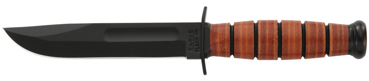 Ka-Bar 1250 Short USMC 5.25" Fixed Clip Point Plain Black 1095 Cro-Van Blade Brown Leather Handle Includes Sheath