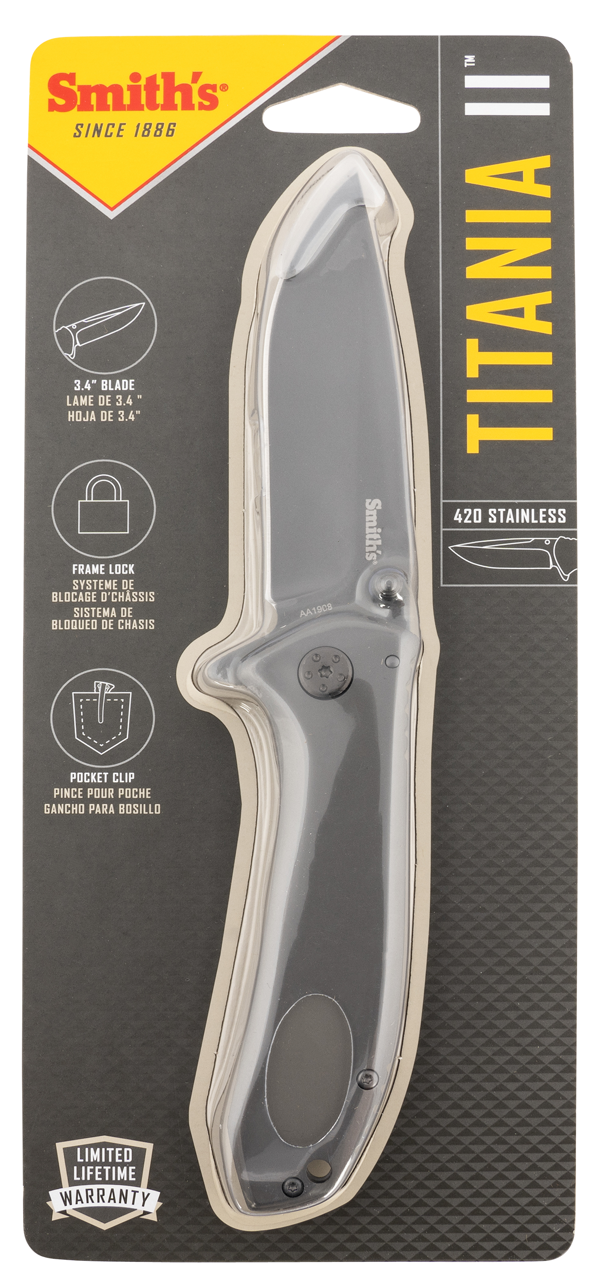 Smiths Products 51010 Titania II 3.50" Folding Drop Point Plain Satin Titanium Coated Stainless Steel Blade/Stainless Steel Handle Includes Pocket Clip