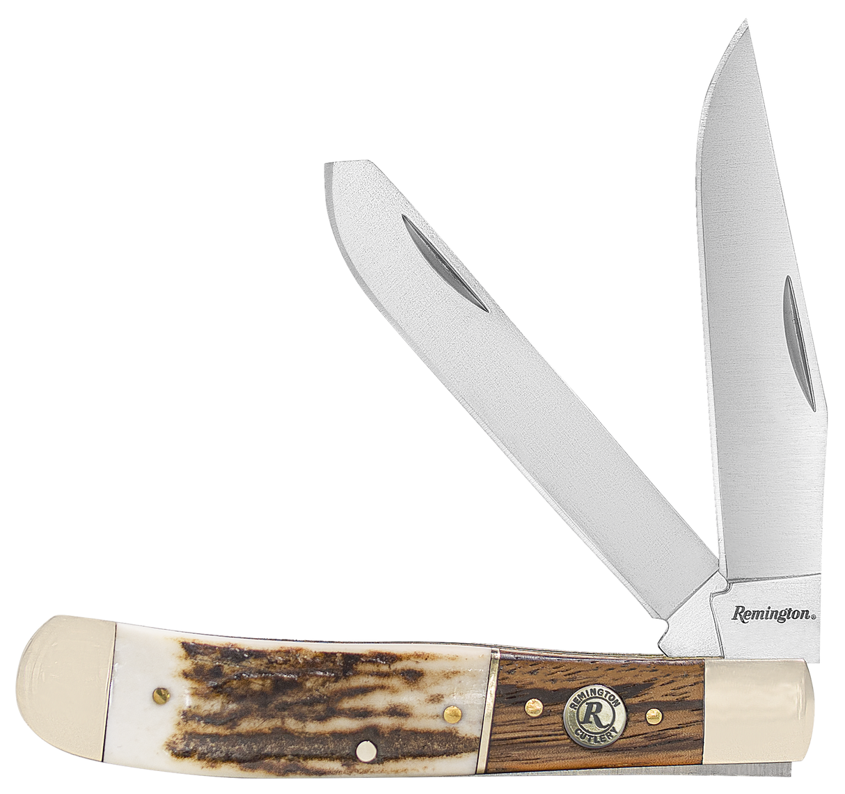 Remington Accessories 15652 Guide Trapper Folding Stainless Steel Blade Brown/White/Silver w/Remington Shield Stag Bone/Nickle Handle