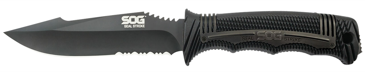 S.O.G SOGSS1003CP Seal Strike 4.90" Fixed Clip Point Part Serrated AUS-8A SS Blade Black Textured GRN/SS Handle Includes Belt Clip/Sheath