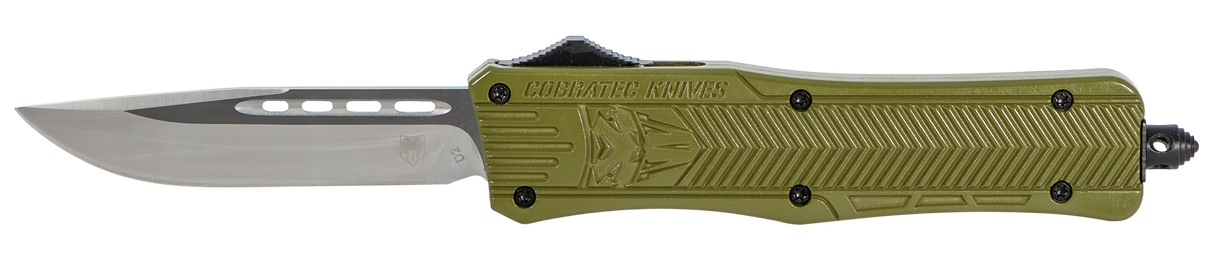 CobraTec Knives MODCTK1MDNS CTK-1Medium 3" OTF Drop Point Plain D2 Steel Blade/OD Green Aluminum Handle Features Glass Breaker Includes Pocket Clip