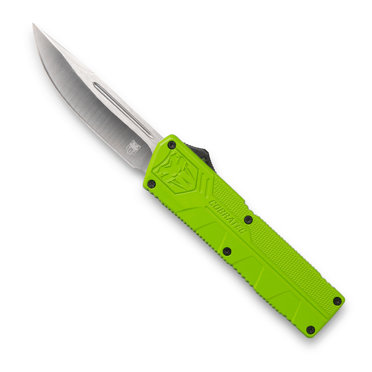 CobraTec Knives ZBGCTLWDNS Lightweight3.25" OTF Drop Point Plain D2 Steel Blade/Zombie Green Aluminum Handle Includes Pocket Clip