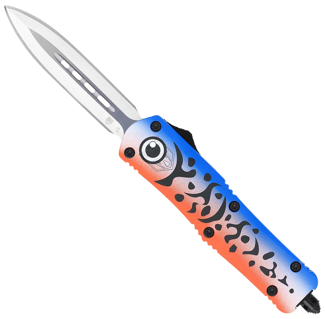 CobraTec Knives MFLBLUFS3DAGNS FS-3 Blue Lure Medium 3" OTF Dagger Plain D2 Steel Blade 4.50" Blue Fishing Lure Aluminum Cerakoted Handle Includes Glass Breaker/Pocket Clip