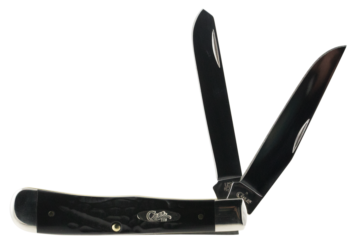 Case 18221 Trapper3.25"/3.27" Folding Clip Point/Spey Plain Mirror Polished Tru-Sharp SS Blade Rough Black Jigged Synthetic Handle