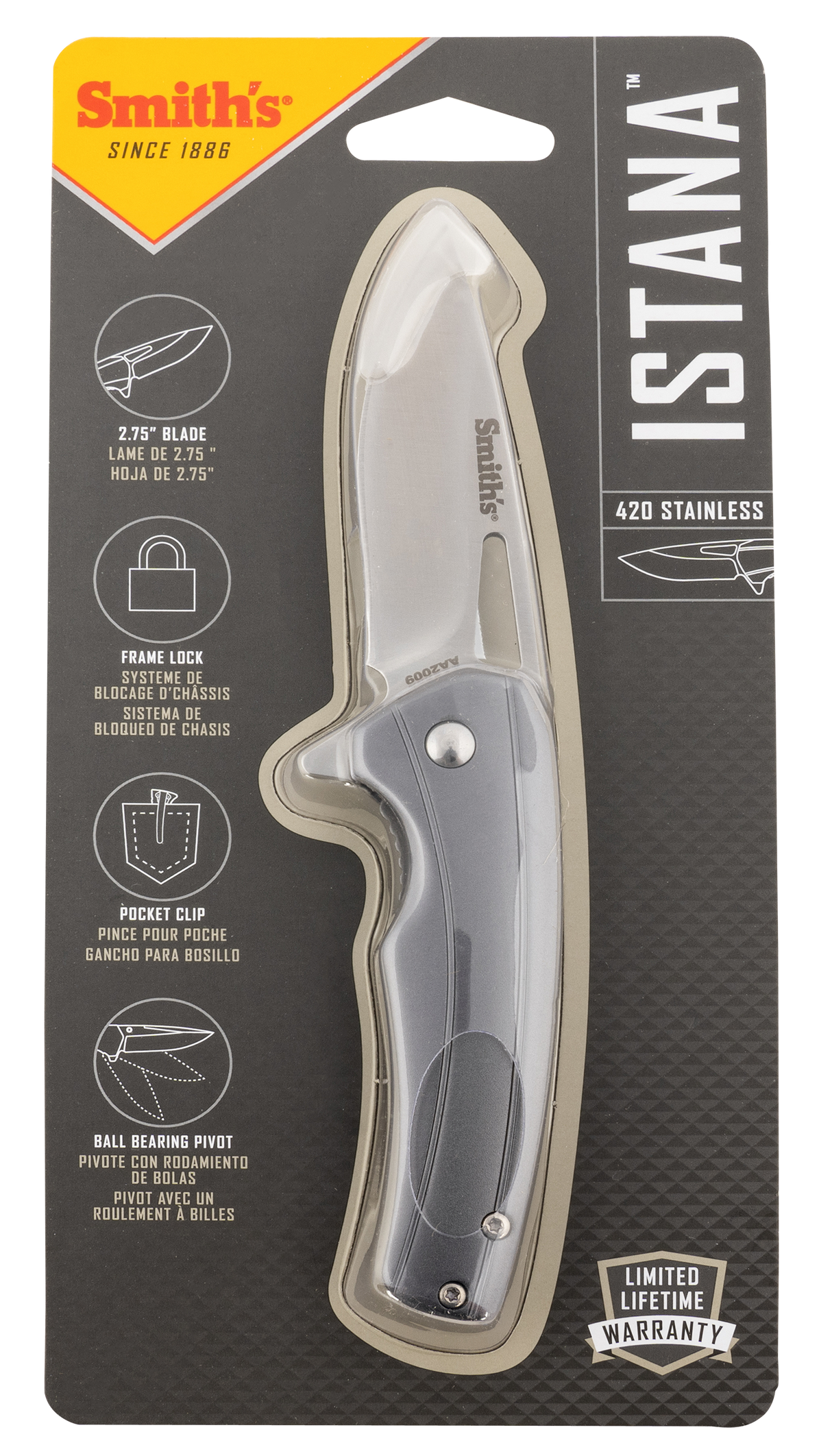 Smiths Products 51246 Istana2.75" Folding Drop Point Plain Satin 400 SS Blade/Gray Anodized Aluminum Handle Includes Pocket Clip