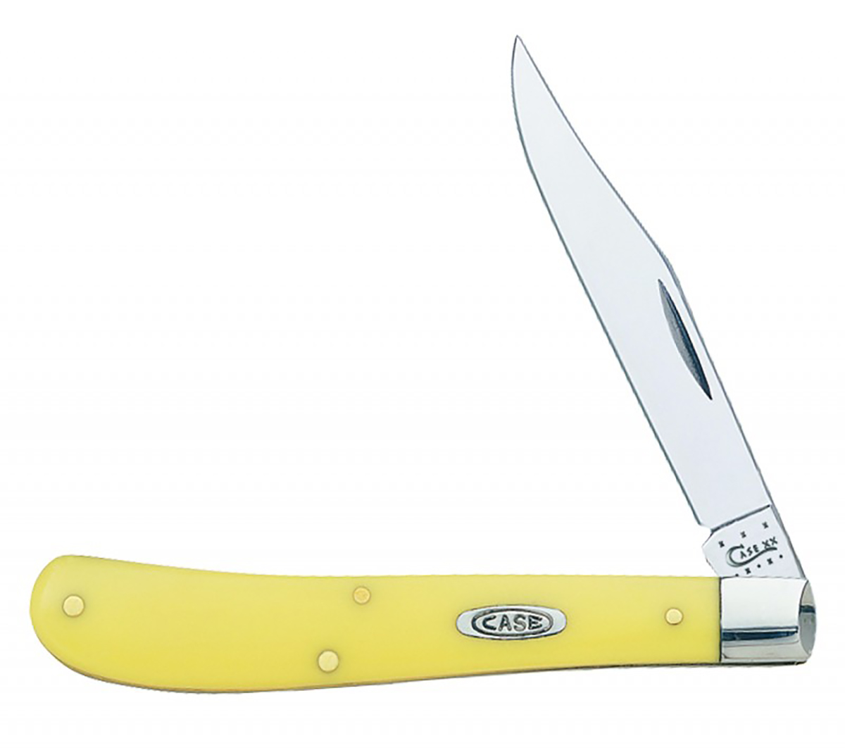 Case 031S Trapper Slimline 3.25" Folding Clip Point Plain Tumble Polish Chrome Vanadium Steel Blade Yellow Synthetic Handle