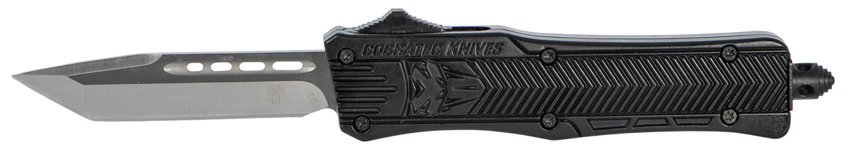 CobraTec Knives SBCTK1STNS CTK-1Small 2.75" OTF Tanto Plain Black D2 Steel Blade/Black Aluminum Handle Features Glass Breaker Includes Pocket Clip