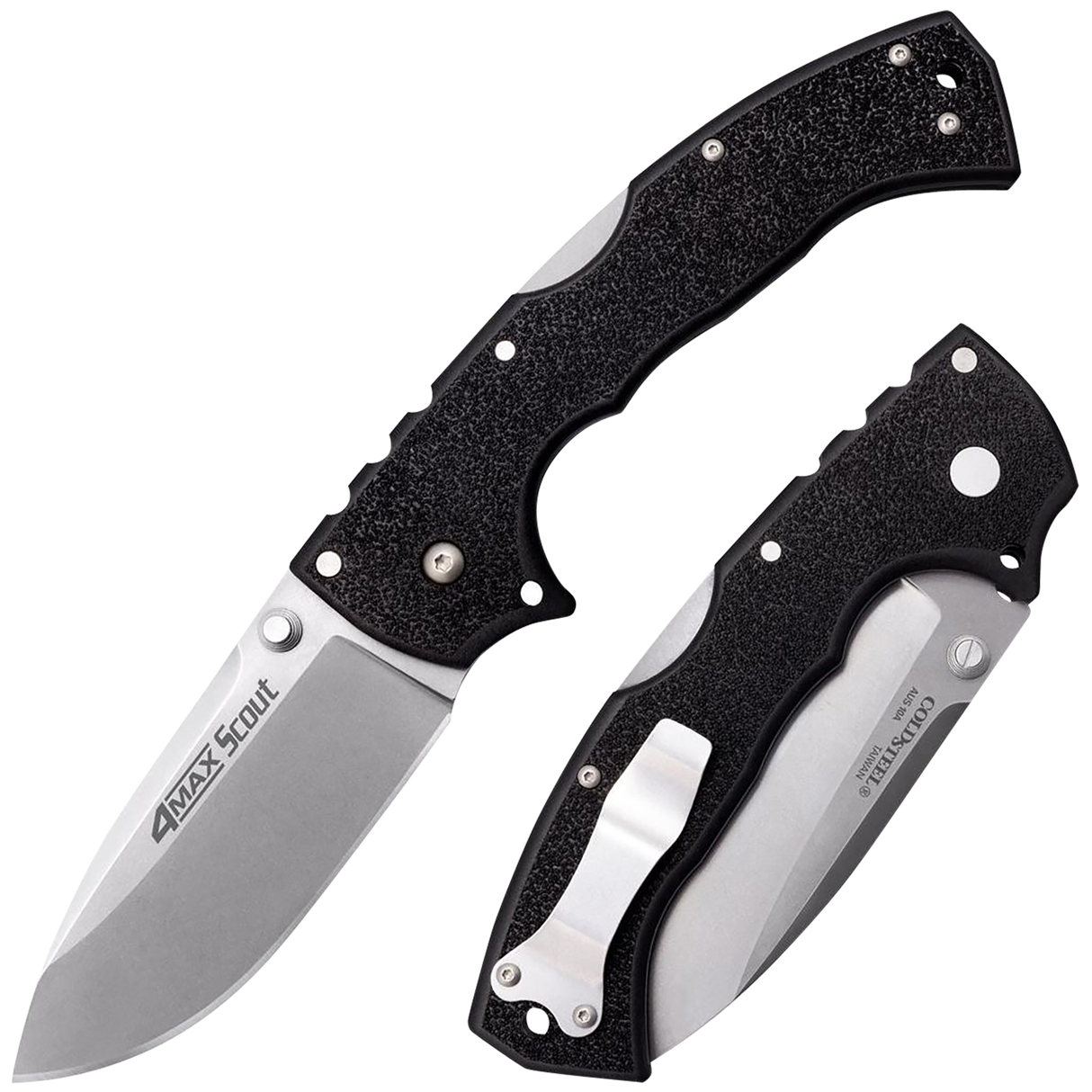 Cold Steel CS62RQZ 4-Max Scout 4" Folding Drop Point Plain Stonewashed/6" Black Griv-Ex Handle Includes Belt Clip