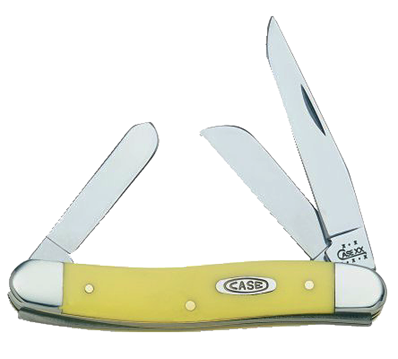 Case 00035 Stockman Medium 2.57"/1.88"/1.71" Folding Clip/Sheepsfoot/Spey Plain Tumble Polish Chrome Vanadium Steel Blade/Yellow Synthetic Handle