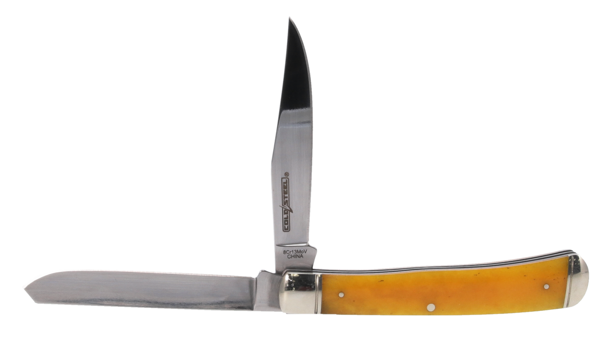 Cold Steel CSFLTRPRY Trapper3" Folding Clip/Spey Plain 8Cr13MoV SS Blade/Yellow w/Polished Bolsters Bone Handle