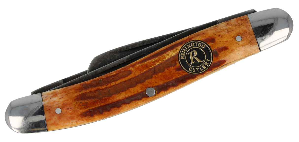 Remington Accessories 15643 Backwoods Stockman Folding Stonewashed Carbon Steel Blade Coffee Brown w/Remington Medallion Bone Handle