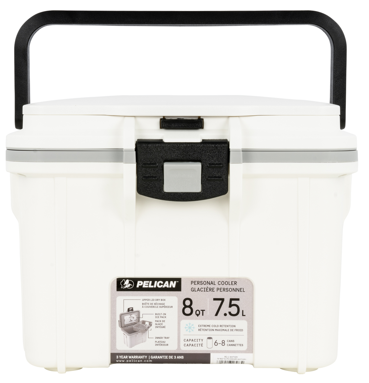 Pelican Personal Cooler, Pelican 8q-1-whtgry Im 8qt Elite Cooler Wht/gry