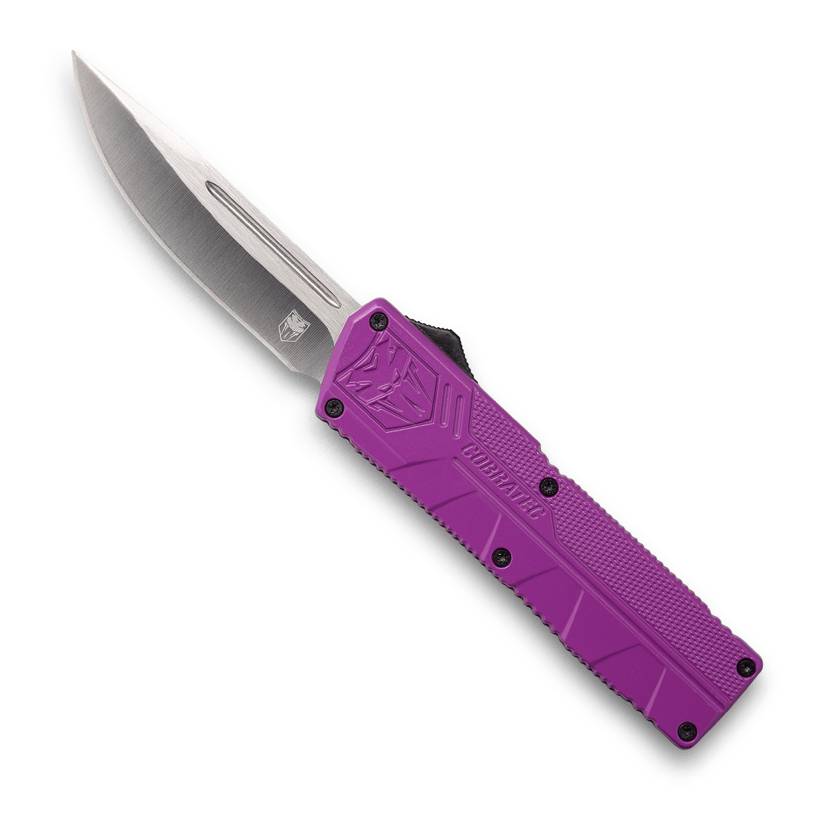 CobraTec Knives PURCTLWDNS Lightweight3.25" OTF Drop Point Plain D2 Steel Blade/Purple Aluminum Handle Includes Pocket Clip