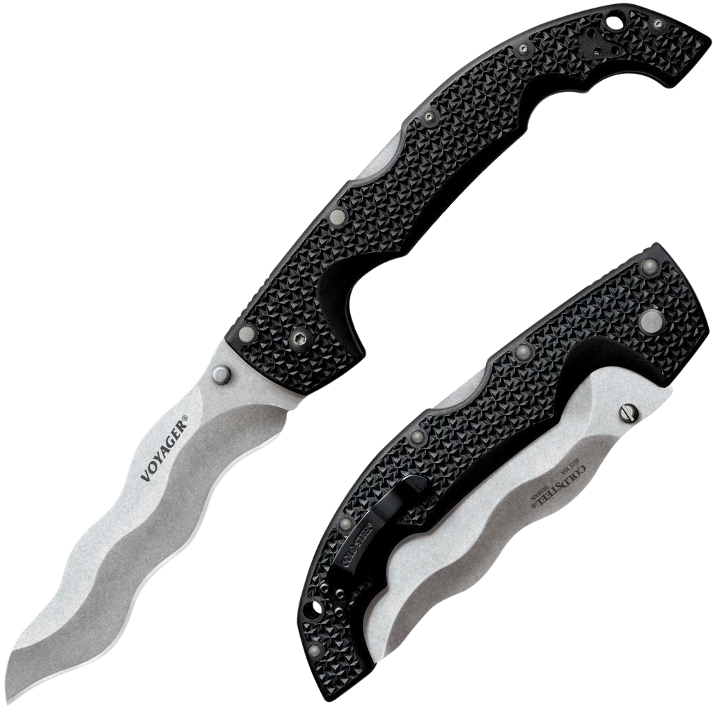 Cold Steel CS29AXW VoyagerXL 5.50" Folding Kris Plain AUS-10A SS Blade Black Griv-Ex w/Aluminum Liners Handle