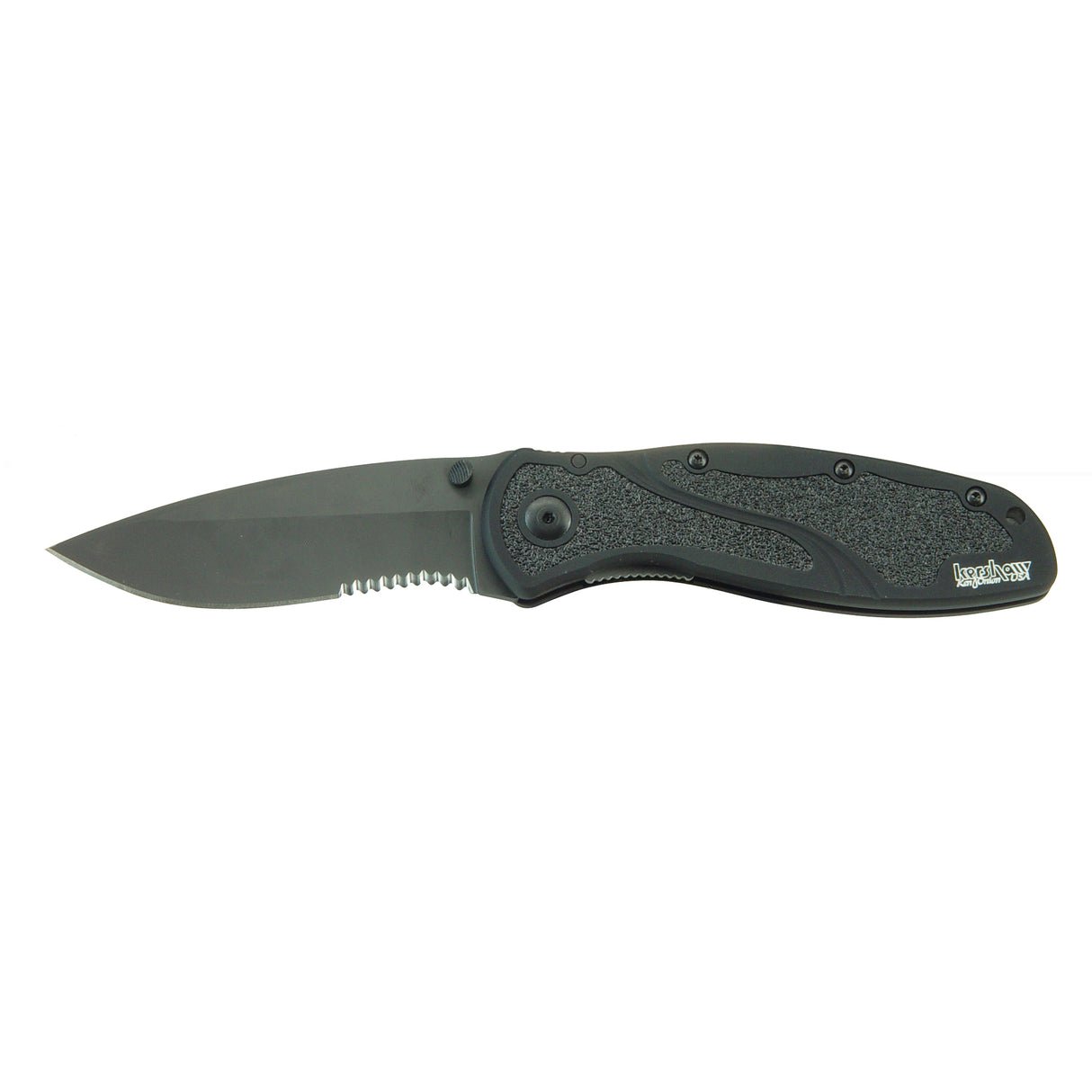 Kershaw 1670BLKST Blur3.40" Folding Drop Point w/Recurve Part Serrated Black DLC 14C28N Steel Blade Black Anodized Aluminum Handle Includes Pocket Clip