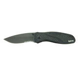 Kershaw 1670BLKST Blur3.40" Folding Drop Point w/Recurve Part Serrated Black DLC 14C28N Steel Blade Black Anodized Aluminum Handle Includes Pocket Clip