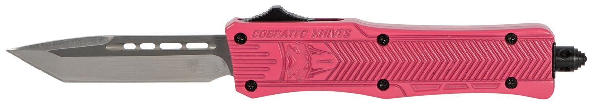 CobraTec Knives SPKCTK1STNS CTK-1Small 2.75" OTF Tanto Plain D2 Steel Blade/Pink Aluminum Handle Features Glass Breaker Includes Pocket Clip