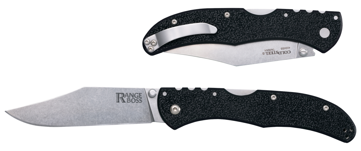 Cold Steel CS20KR5 Range Boss4" Folding Plain Clip Point Stone Washed 4034 Stainless Steel Blade/Black Zy-Ex Handle