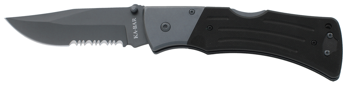 Ka-Bar 3063 Mule3.94" Folding Clip Point Part Serrated 420 Stainless Steel Blade G10 Black Handle