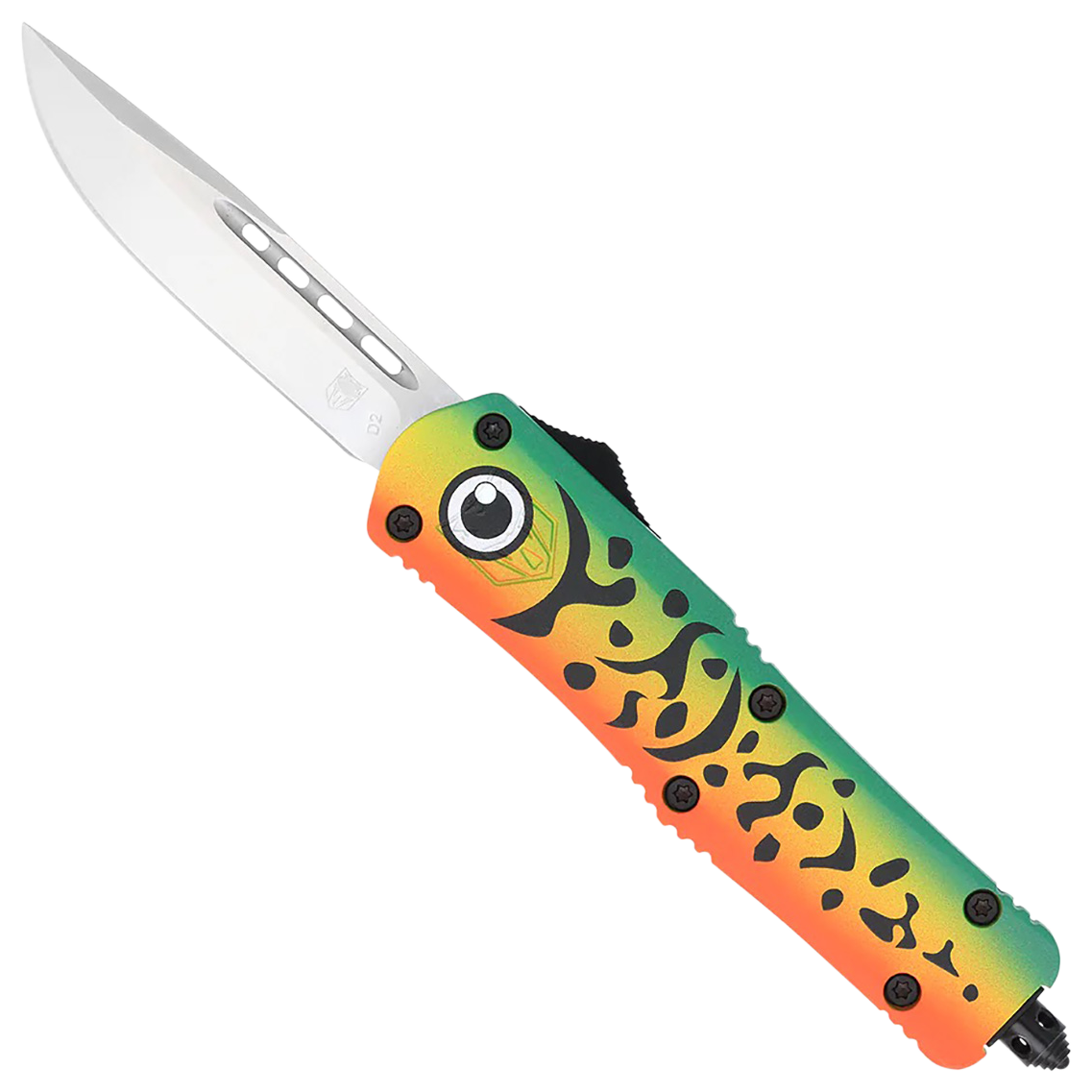 CobraTec Knives MFLGNFS3DNS FS-3 Green Lure Medium 3" OTF Drop Point Plain D2 Steel Blade 4.50" Green Fishing Lure Aluminum Cerakoted Handle Includes Glass Breaker/Pocket Clip