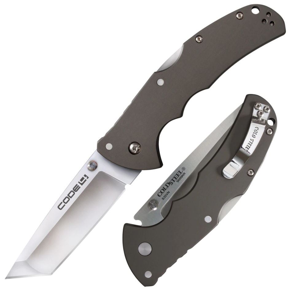 Cold Steel CS58PT Code 43.50" Folding Tanto Plain Satin Polished S35VN SS Blade/Anodized Gun Metal Gray Aluminum Handle Includes Pocket Clip