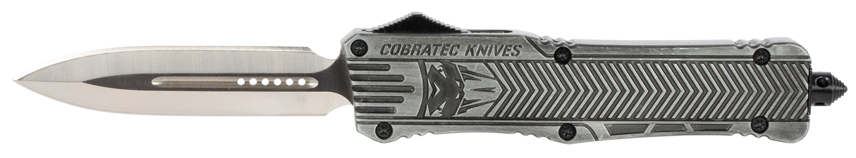 CobraTec Knives LSWCTK1LFAGNS CTK-1Large 3.75" OTF Dagger Plain D2 Steel Blade/Stonewashed Aluminum Handle Features Glass Breaker Includes Pocket Clip