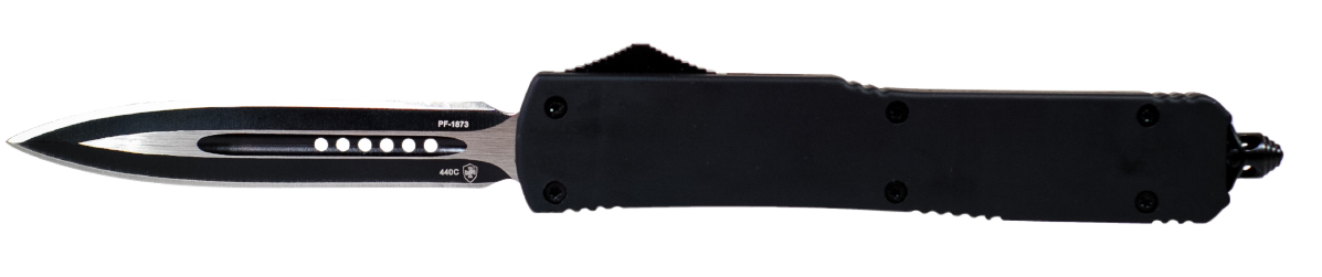 Templar Knife MBR131 Black Rubber Gen II Slim 3.50" OTF Dagger Plain Black Oxide Stonewashed 440C SS Blade/5.05" Black Rubber Coated Aluminum Features Glass Breaker Includes Pocket Clip/Sheath