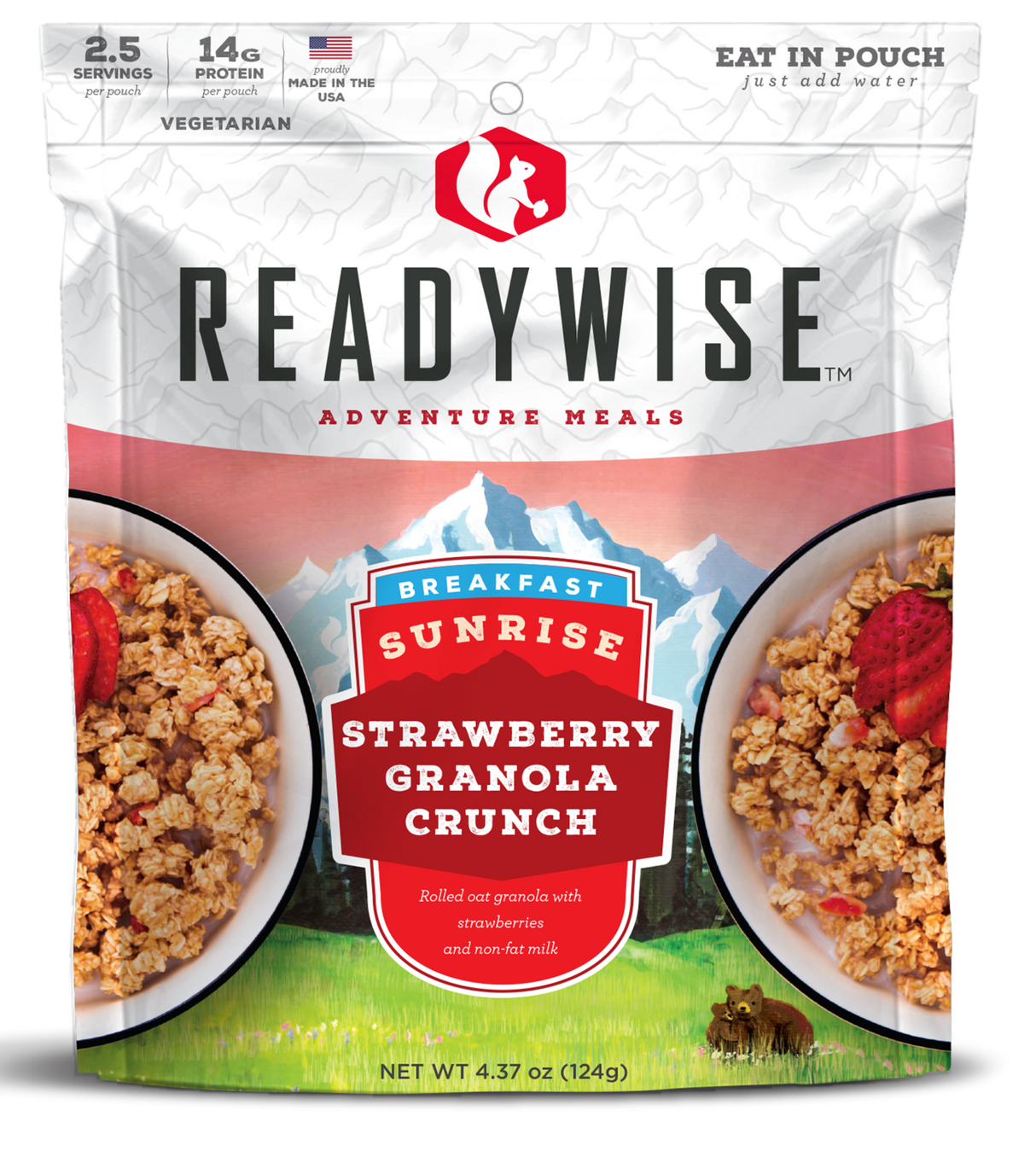 ReadyWise RW05007 Outdoor Food Kit Sunrise Strawberry Granola Crunch Breakfast Entree 2.5 Servings In A Resealable Pouch, 6 Per Case