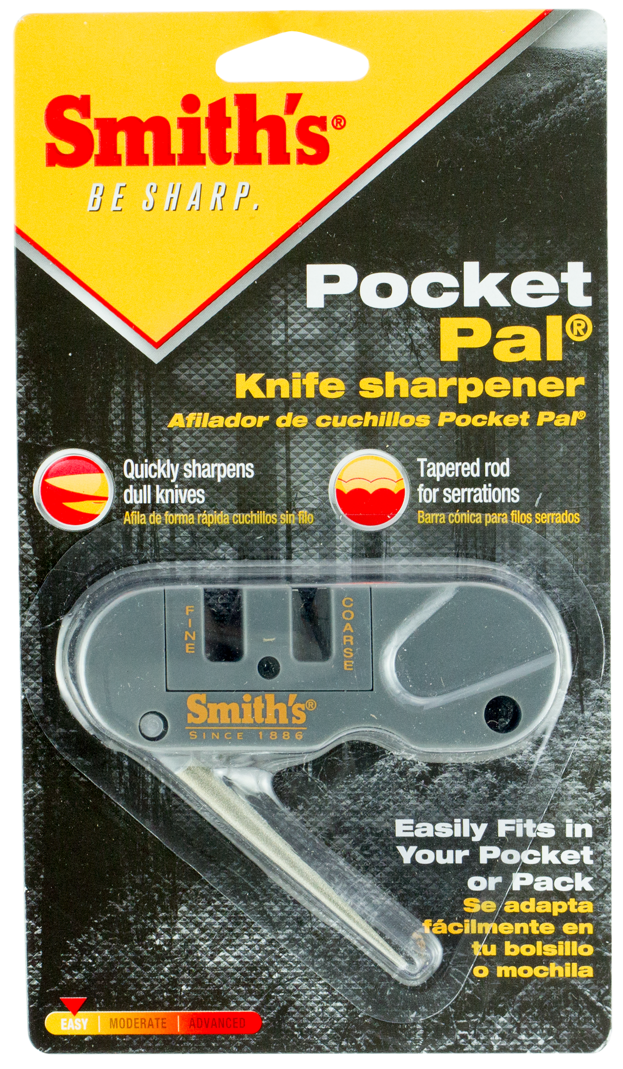 Smiths Products PP1 Pocket Pal Knife Sharpener Hand Held Fine, Medium, Coarse Carbide, Ceramic, Diamond Sharpener Plastic Handle Gray