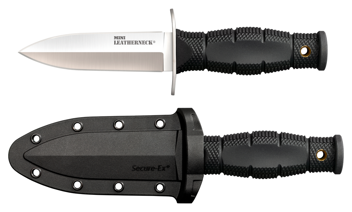 Cold Steel CS39LSAC Leatherneck Double Edge Mini 3.50" Fixed Plain 8Cr13MoV SS Blade/3.25" Black Deep Checkered w/Double Quillon Guard Kray-Ex Handle Includes Sheath