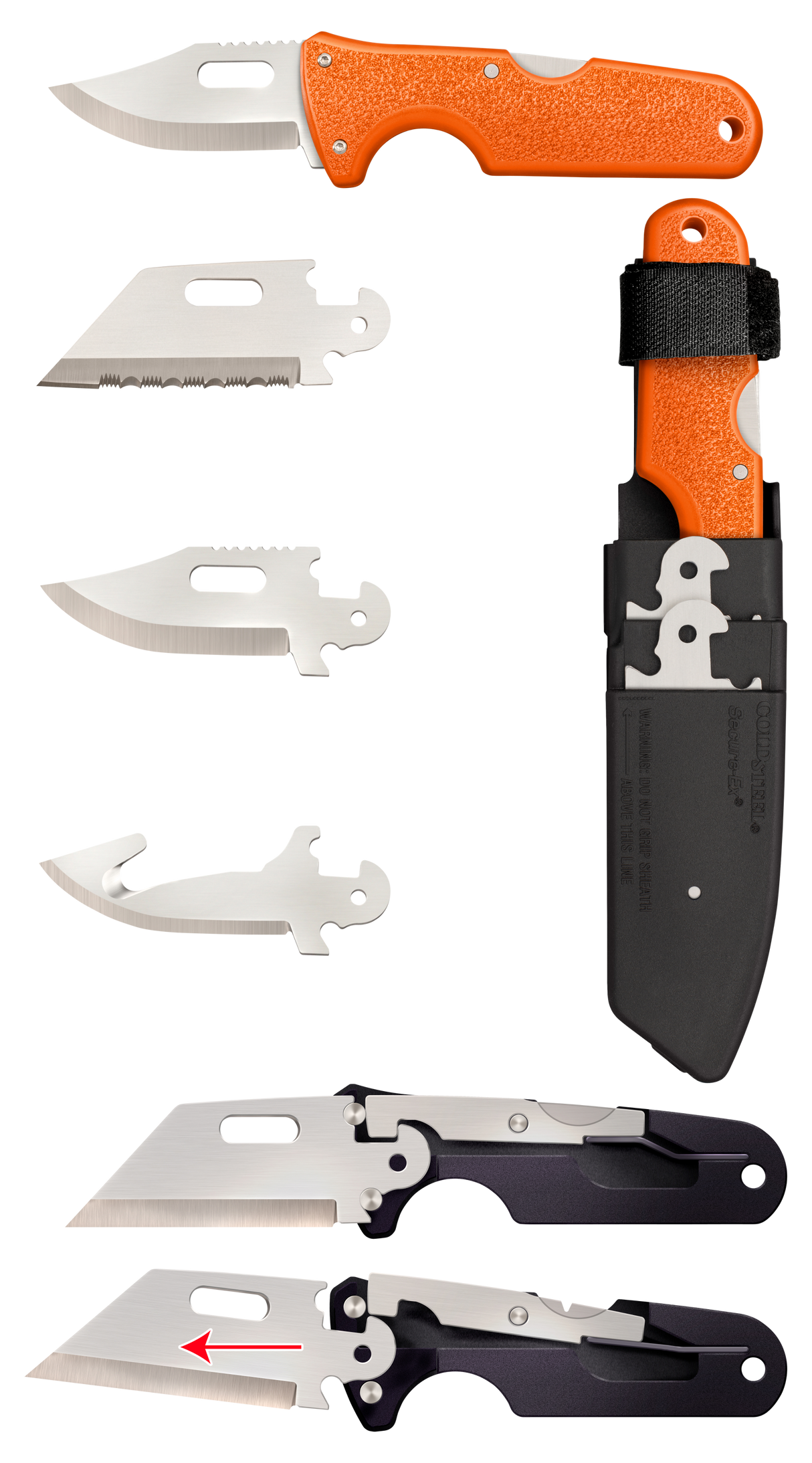 Cold Steel CS40AL Click-N-Cut Hunter 2.50" Fixed Bowie/Gut Hook/Plain/Serrated Satin 420J2 SS Blade/Orange ABS Handle