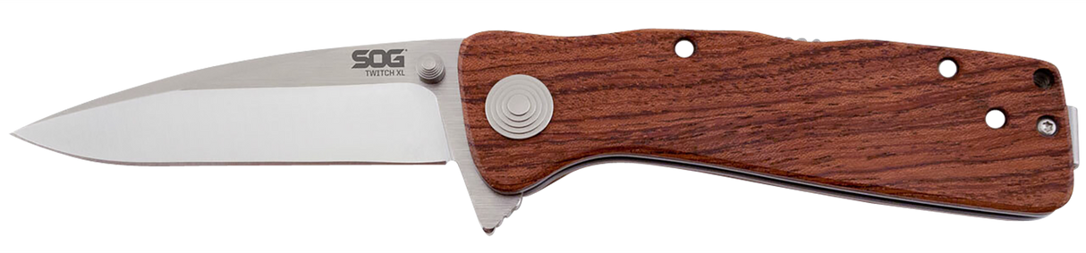 S.O.G SOGTWI17CP Twitch II 2.65" Folding Drop Point Plain Satin AUS-8A SS Blade Brown Rosewood Handle Includes Pocket Clip