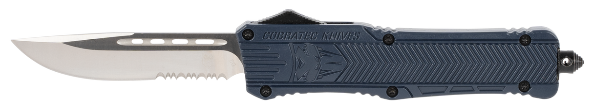 CobraTec Knives LNYCTK1LDS CTK-1Large 3.75" OTF Drop Point Part Serrated D2 Steel Blade/ NYPD Blue Aluminum Handle Features Glass Breaker Includes Pocket Clip