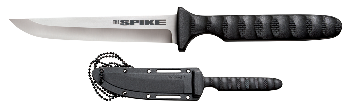 Cold Steel CS53NCC Spike4" Fixed Drop Point Plain Cryo 4116 SS Blade/Black Scalloped Griv-Ex Handle Includes Bead Chain Lanyard/Sheath