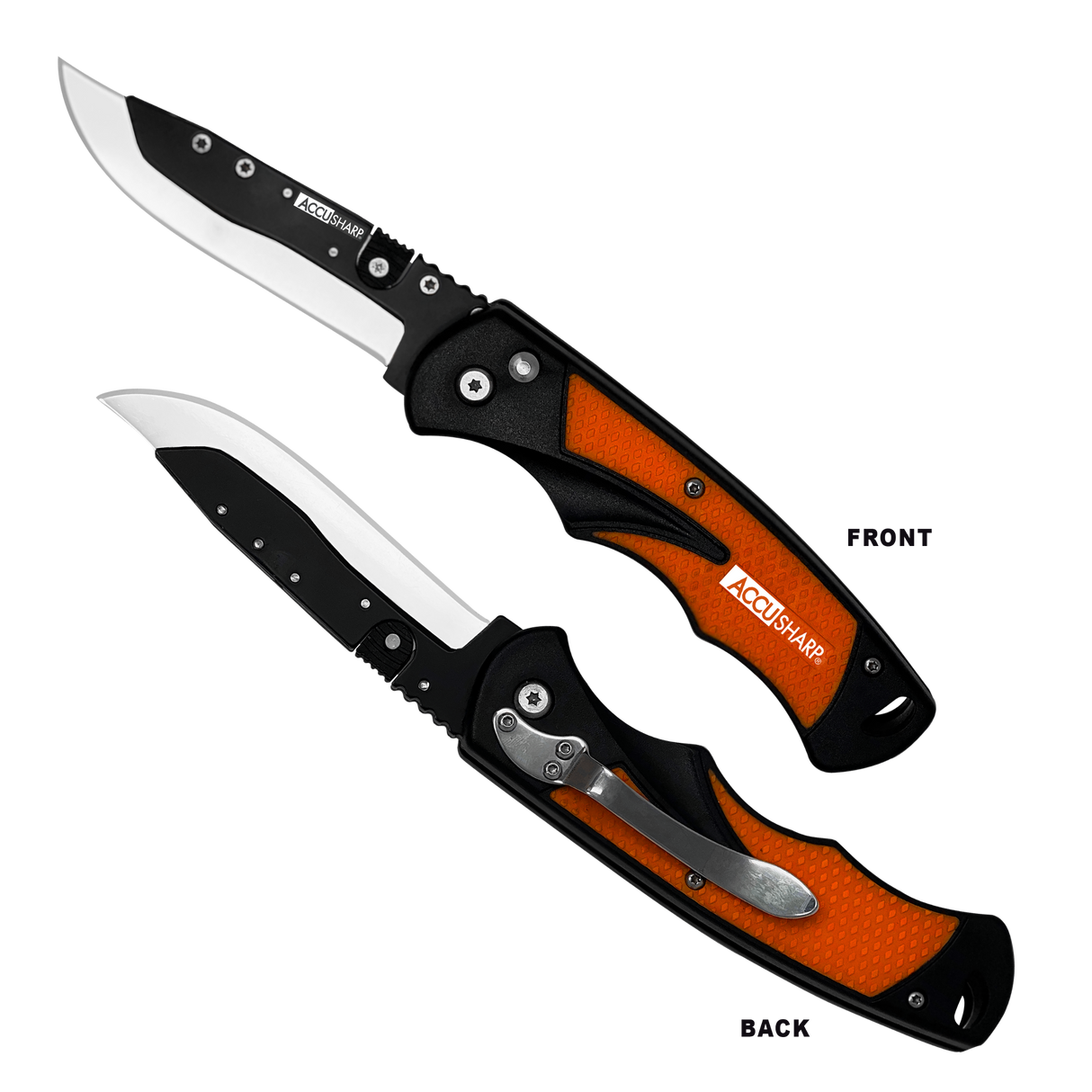 AccuSharp 741C Replaceable Blade Razor3.50" Folding Plain Stainless Steel Blade/Blaze Orange Ergonomic Anti-Slip Anodized Aluminum Handle/ Includes 2 Replacement Blades/Belt Clip
