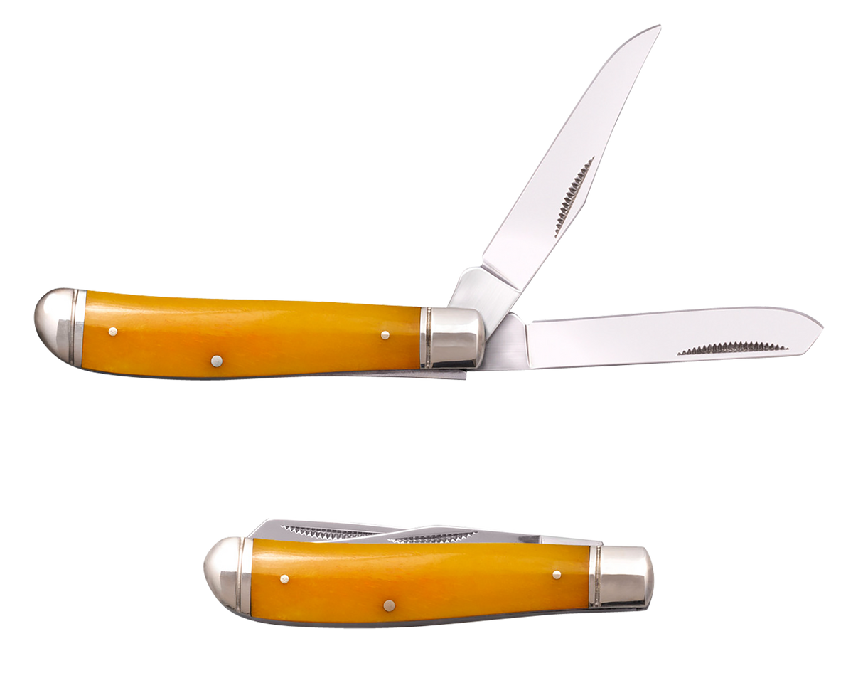 Cold Steel CSFLMTRPRY TrapperMini 2.60"/2.70" Folding Clip/Spey Plain 3Cr13MoV SS Blade/Yellow w/Polished Bolsters Bone Handle