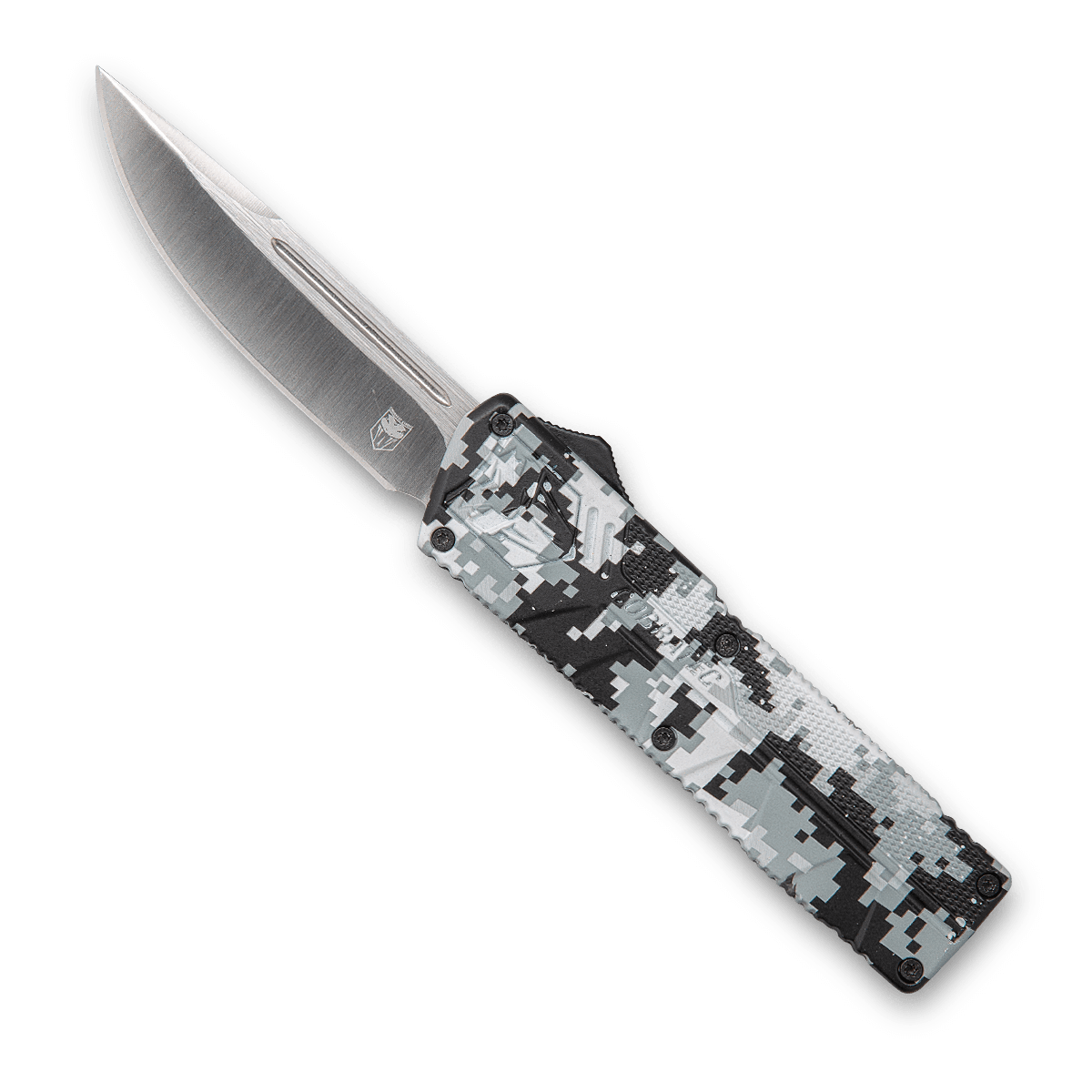 CobraTec Knives WDCCTLWDNS Lightweight3.25" OTF Drop Point Plain D2 Steel Blade/Winter Digi Camo Aluminum Handle Includes Pocket Clip