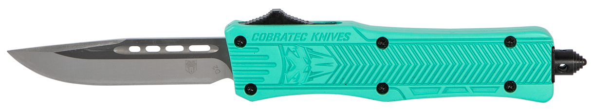 CobraTec Knives STFCTK1SDNS CTK-1Small 2.75" OTF Drop Point Plain D2 Steel Blade/Tiffany Blue Aluminum Handle Features Glass Breaker Includes Pocket Clip