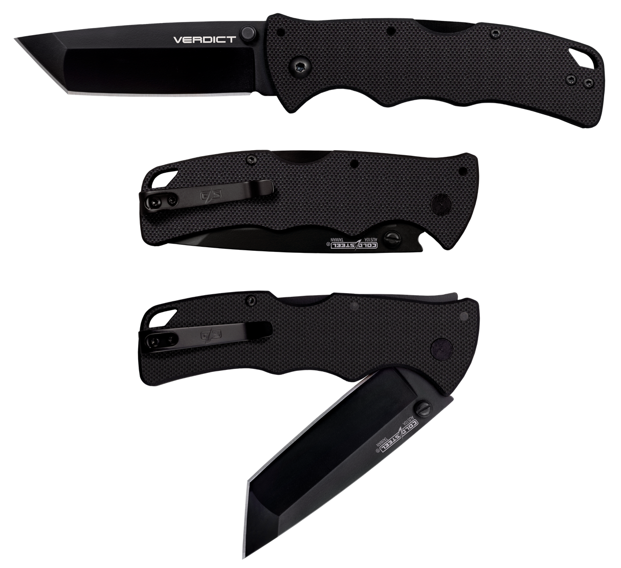 Cold Steel CSFLC3T10A Verdict3" Folding Tanto Plain Black Matte AUS-10A SS Blade/Black G10 Handle Includes Belt Clip