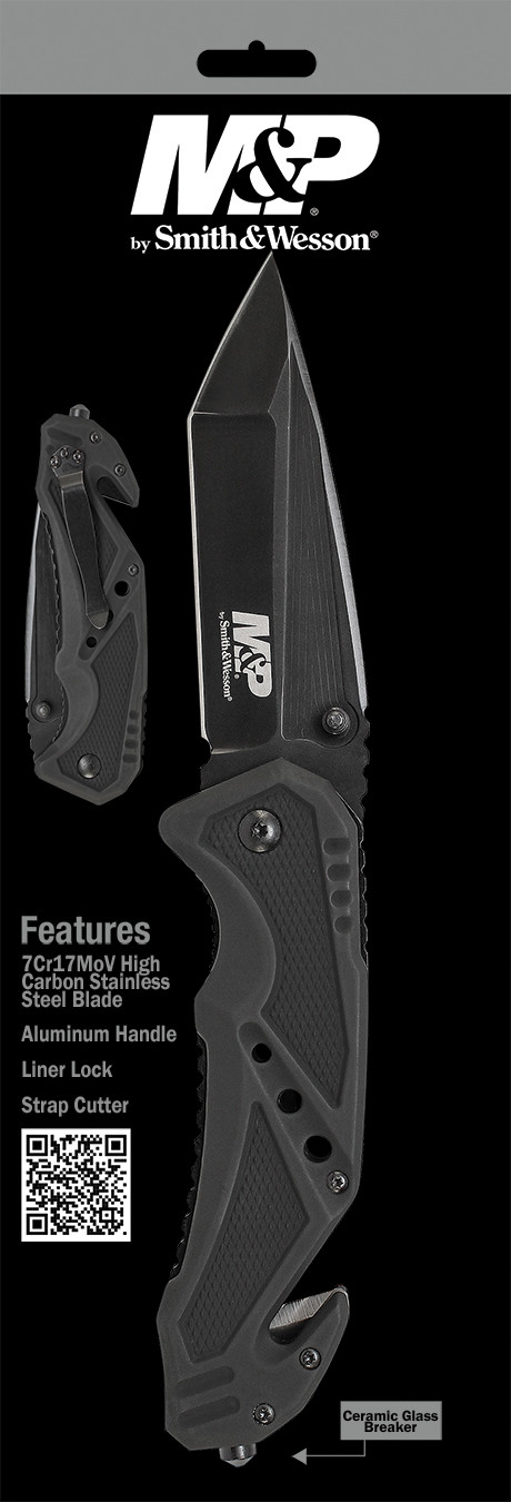 Smith & Wesson Knives SWMP11BCP M&P3.80" Folding Tanto Plain Black Stainless Steel Blade Black G10 Handle Features Glass Breaker/Seat Belt Cutter Includes Pocket Clip