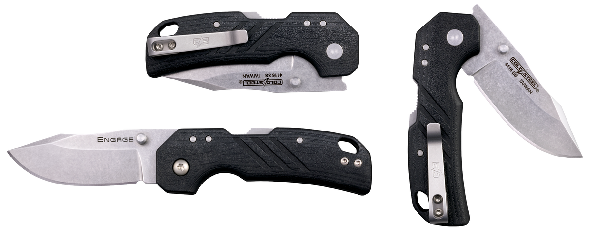 Cold Steel CSFL25DPLC Engage2.50" Folding Clip Point Plain Stonewashed 4116 SS Blade/Black GFN Handle Includes Belt Clip