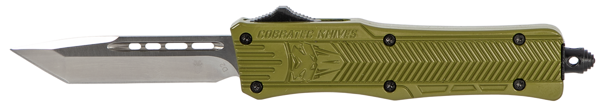 CobraTec Knives SODCTK1STNS CTK-1Small 2.75" OTF Tanto Plain D2 Steel Blade/OD Green Aluminum Handle Features Glass Breaker Includes Pocket Clip